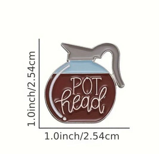 Funny coffee pot “pot head” enamel pin