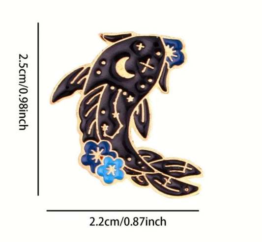 Black & White Lunar Koi fish set of 2 enamel pins