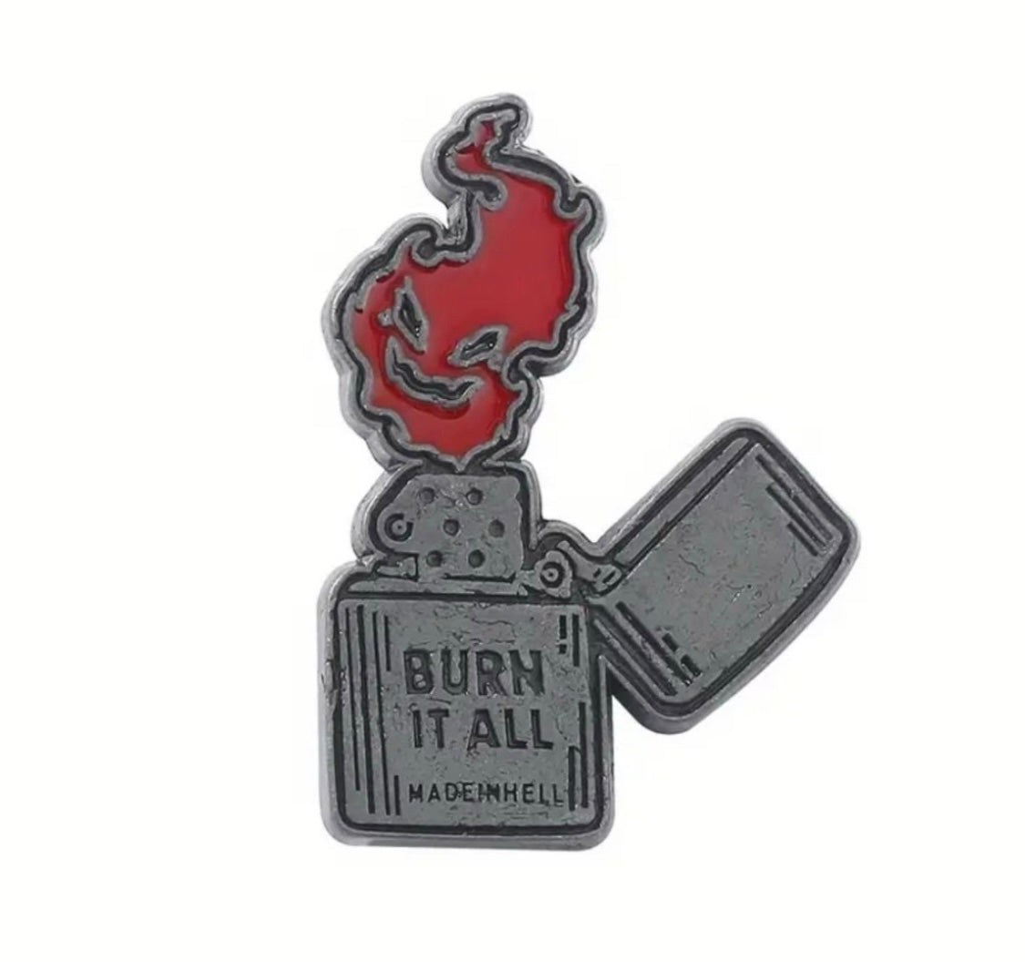 2 piece lighter and skull match enamel pin set