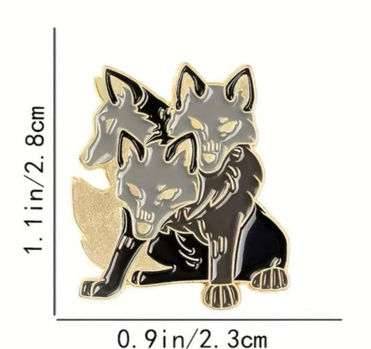 Three headed Wolf enamel pin