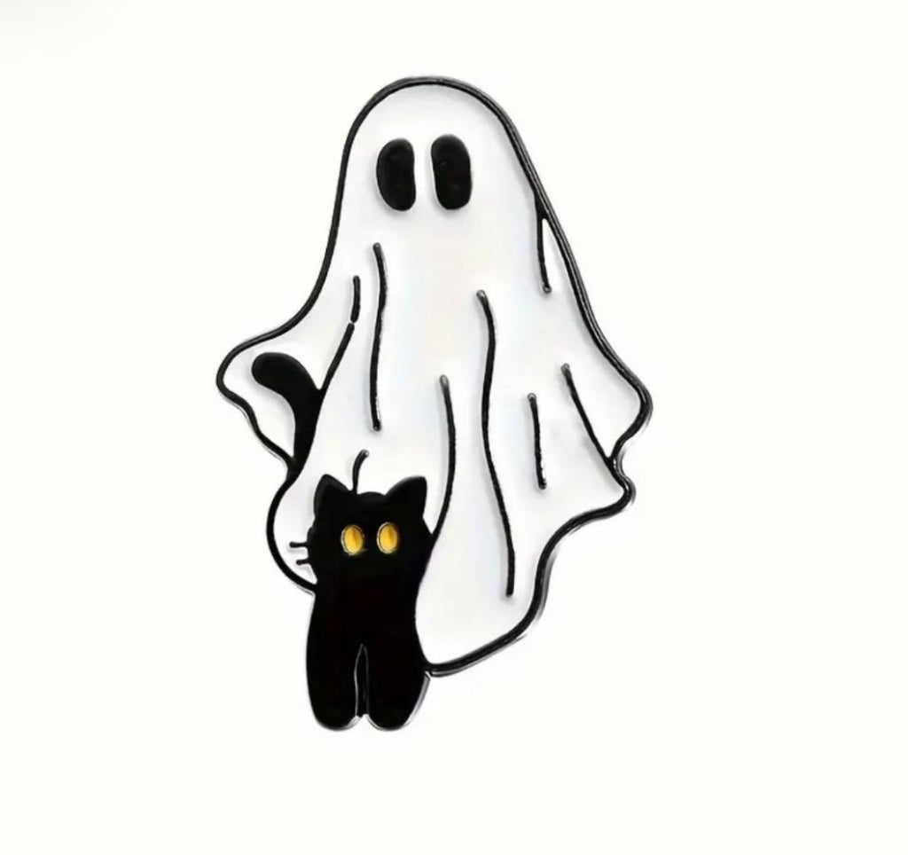 Cute Ghosts with black cats enamel pins