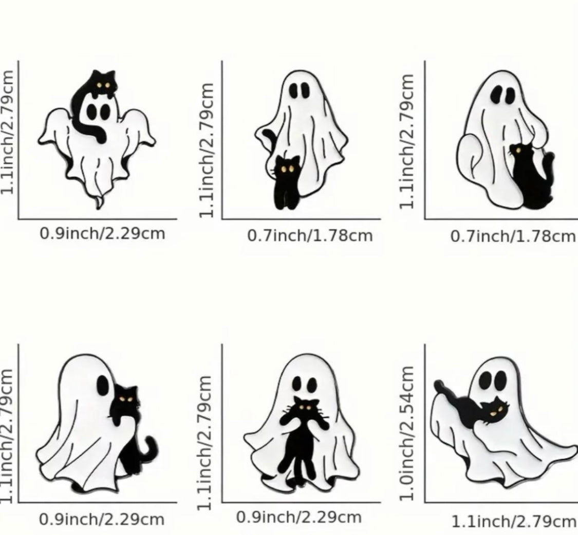 Cute Ghosts with black cats enamel pins