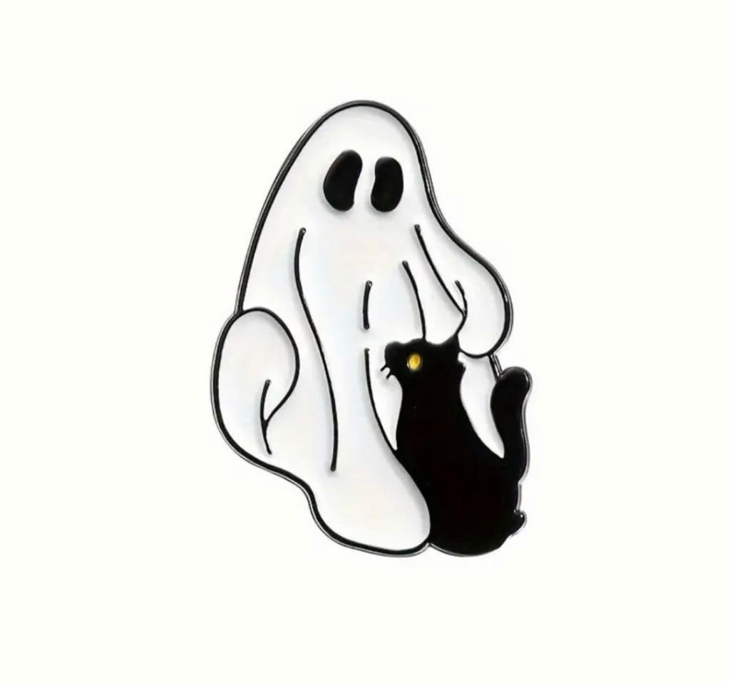 Cute Ghosts with black cats enamel pins