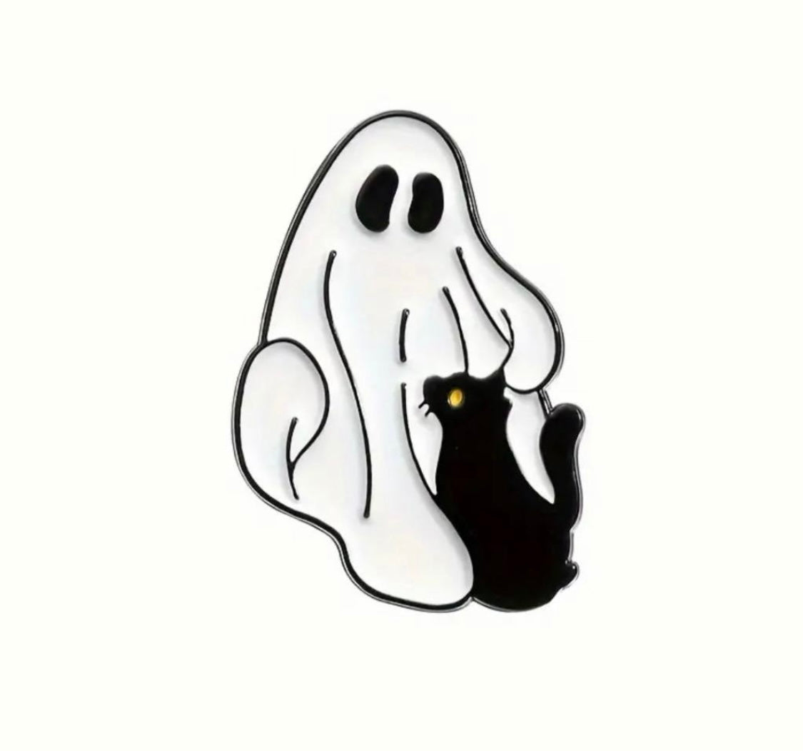 Cute Ghosts with black cats enamel pins