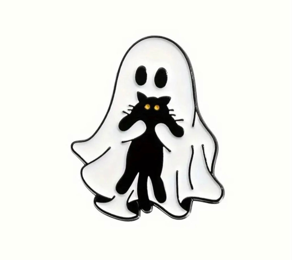 Cute Ghosts with black cats enamel pins