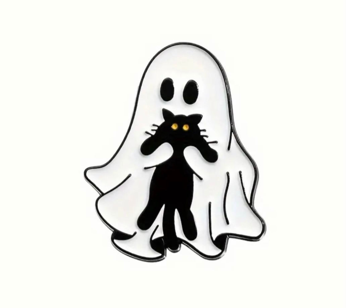 Cute Ghosts with black cats enamel pins