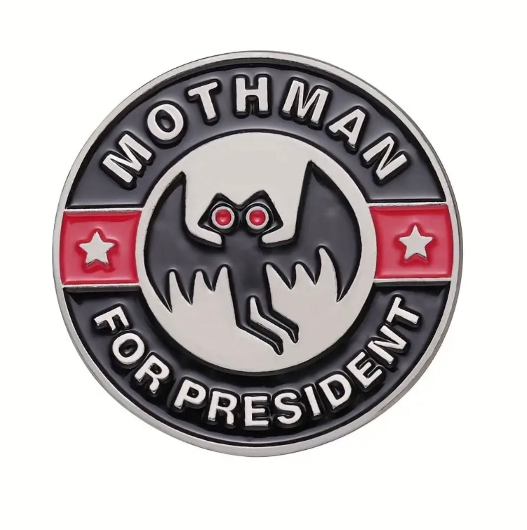 Mothman for president enamel pin
