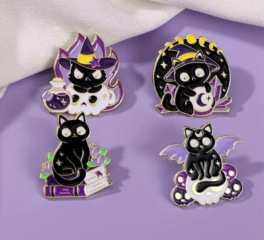 Witchy Black cats enamel pins