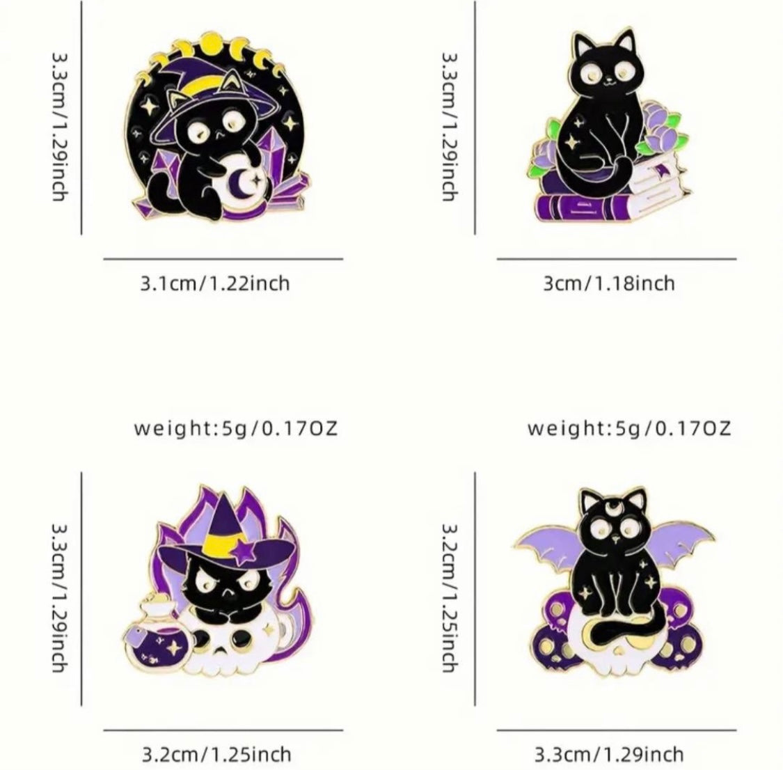 Witchy Black cats enamel pins