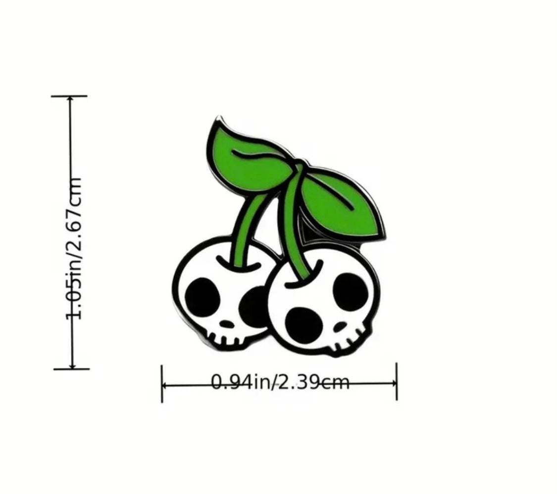 White cherry skull enamel pin