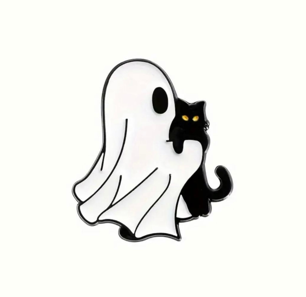 Cute Ghosts with black cats enamel pins