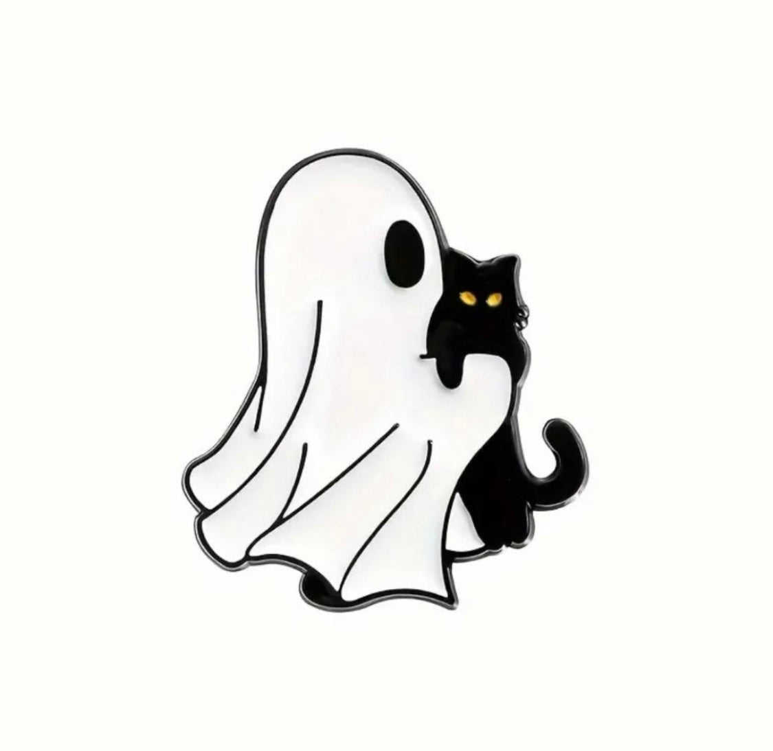 Cute Ghosts with black cats enamel pins
