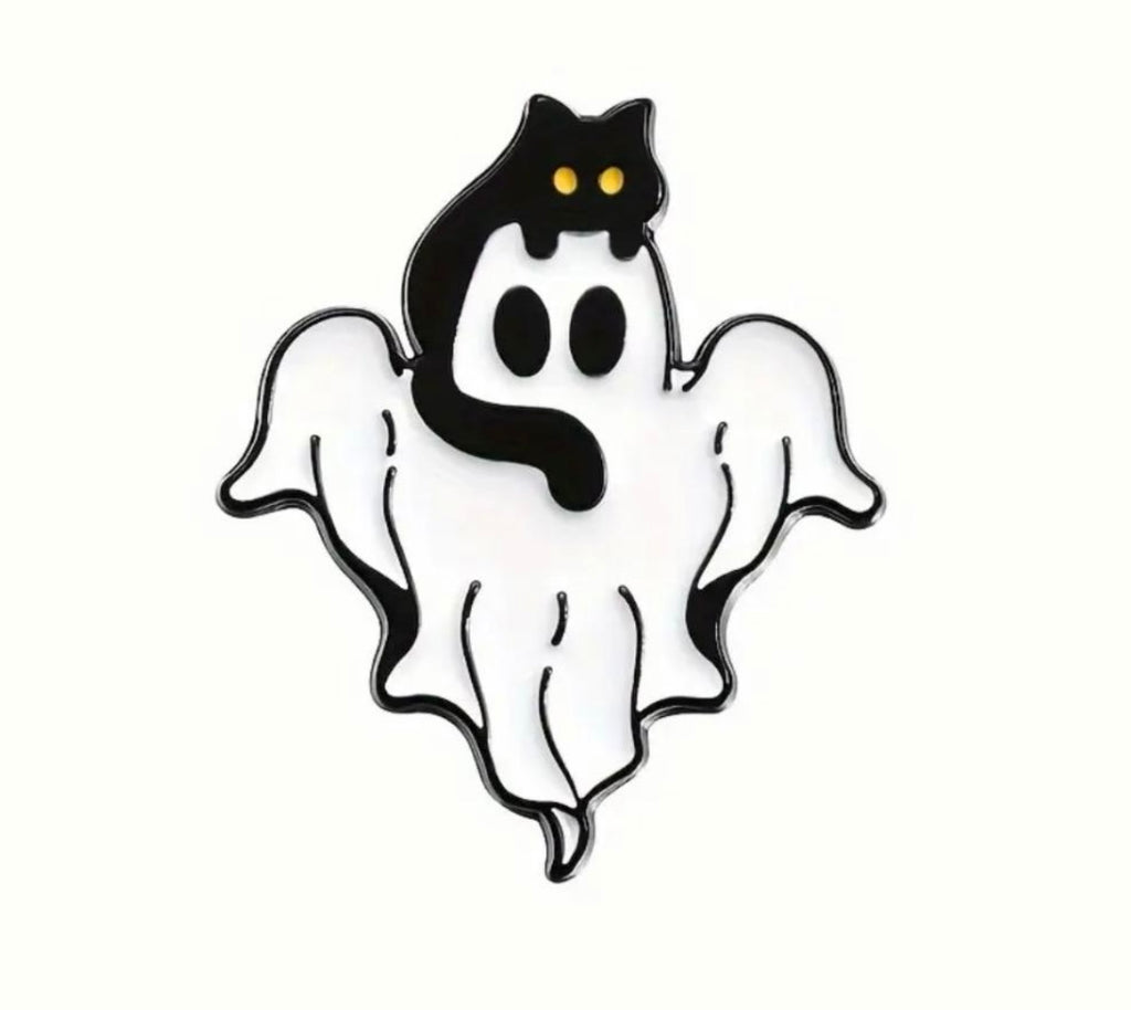 Cute Ghosts with black cats enamel pins