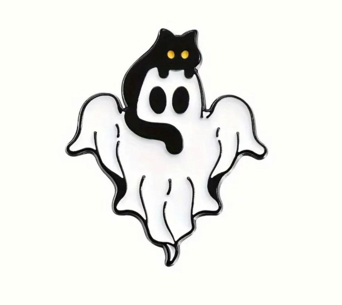 Cute Ghosts with black cats enamel pins