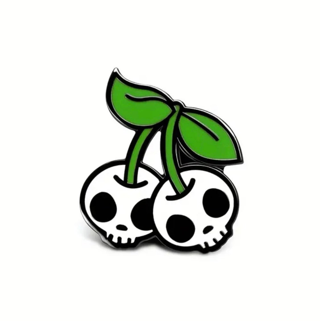 White cherry skull enamel pin