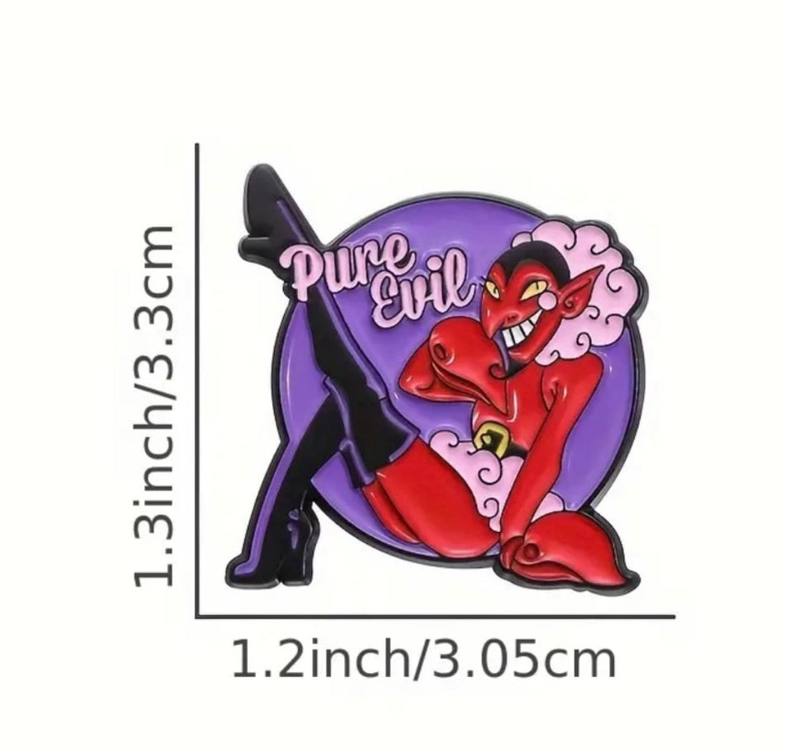 Cute funny devil “pure Evil” enamel pin