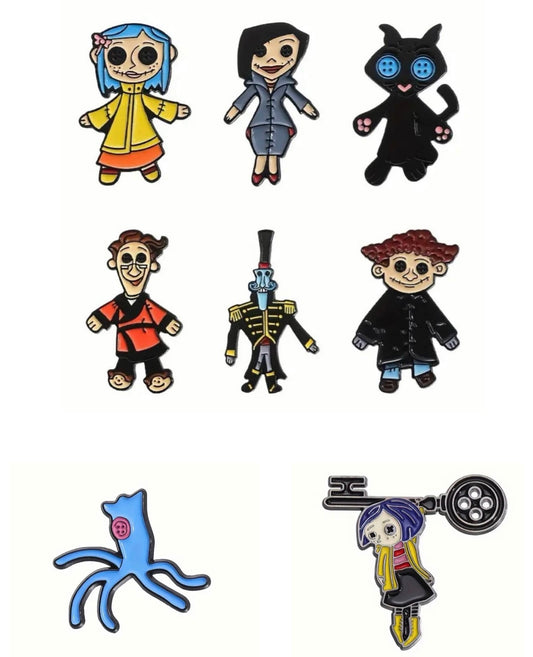 Coraline enamel pins