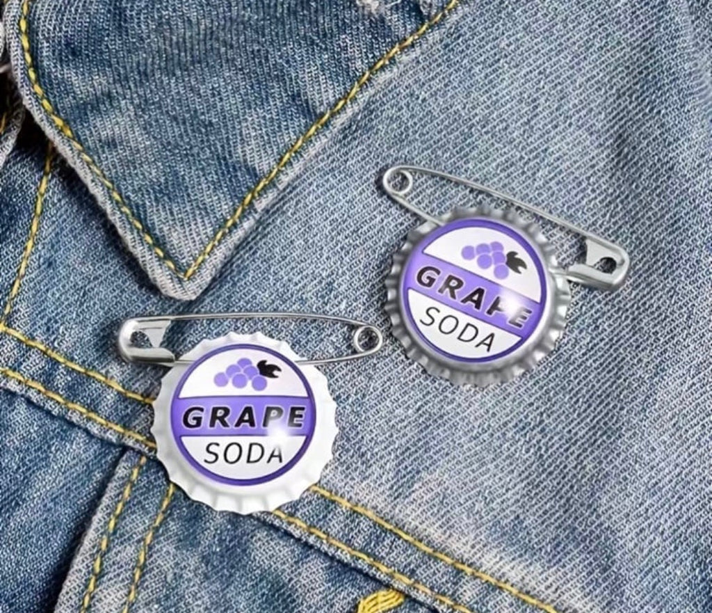 Ellie Badge Grape Soda Bottle Cap Pin