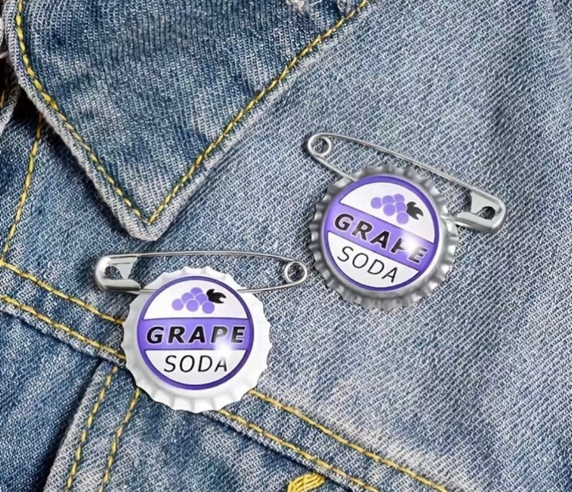 Ellie Badge Grape Soda Bottle Cap Pin