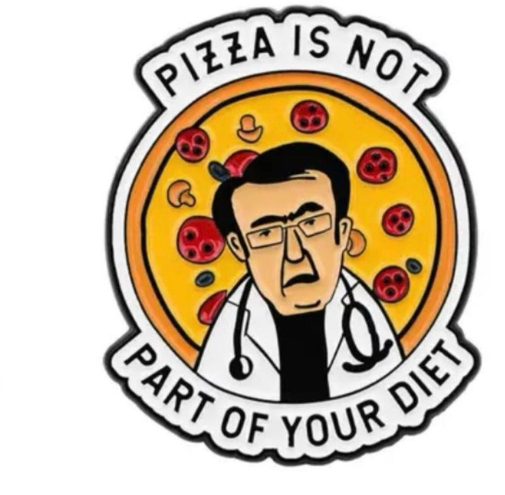 Dr. Now Funny "You Not Gonna Starve" Enamel Pin - Yellow Background with Black Text, Dr. Now Character Design