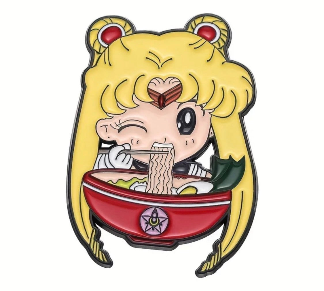 Sailor Moon eating noodles enamel pin