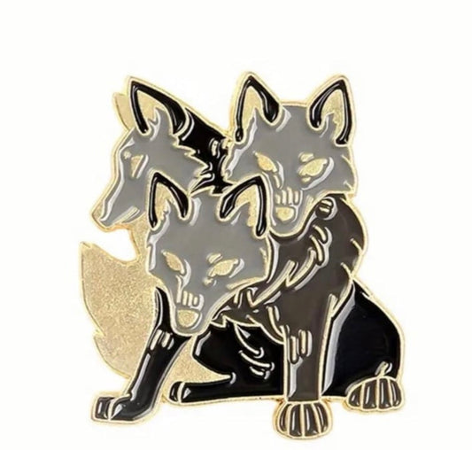 Three headed Wolf enamel pin