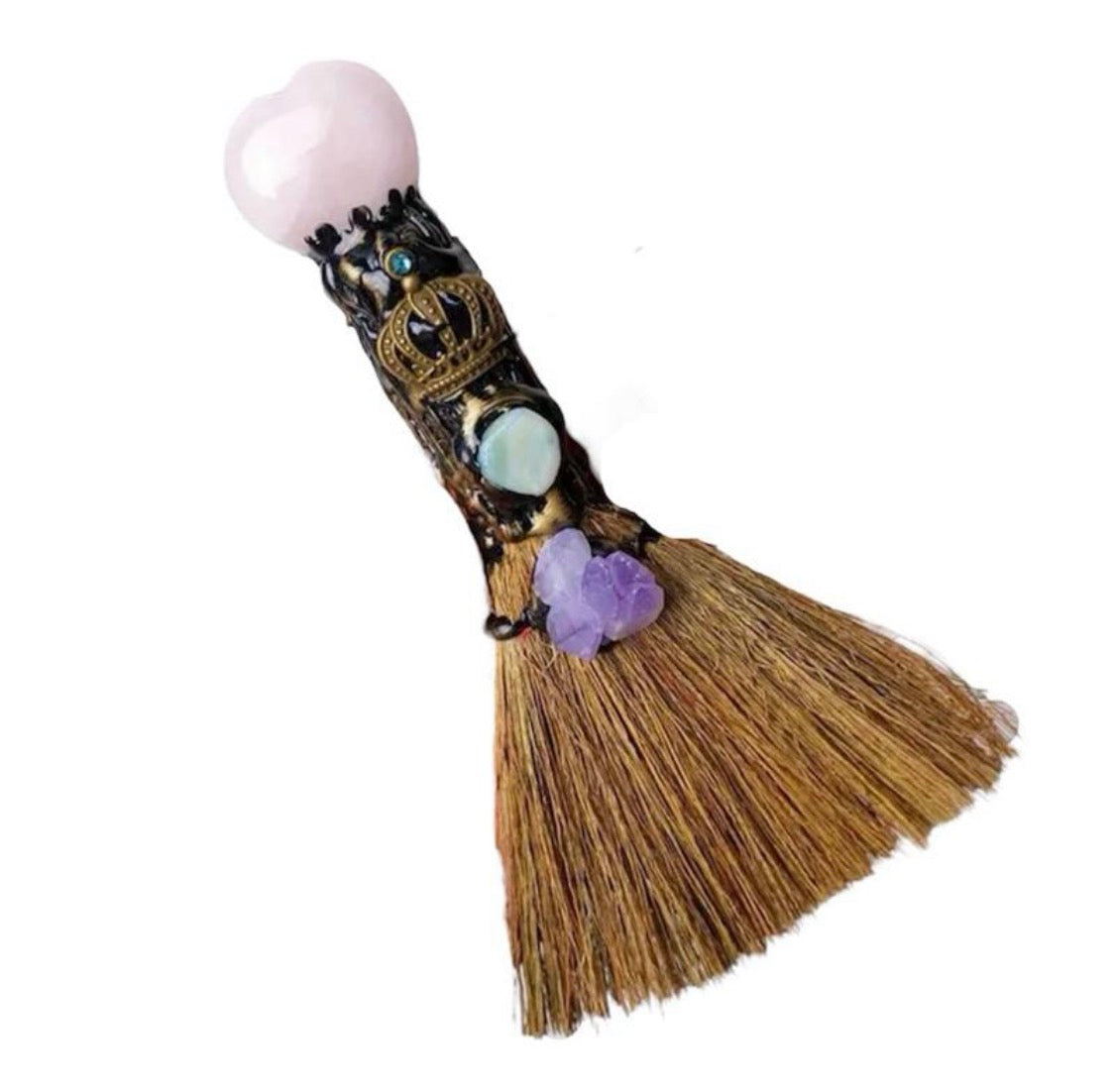 Crystal Heart Altar Witches broom witchcraft, cleansing tools