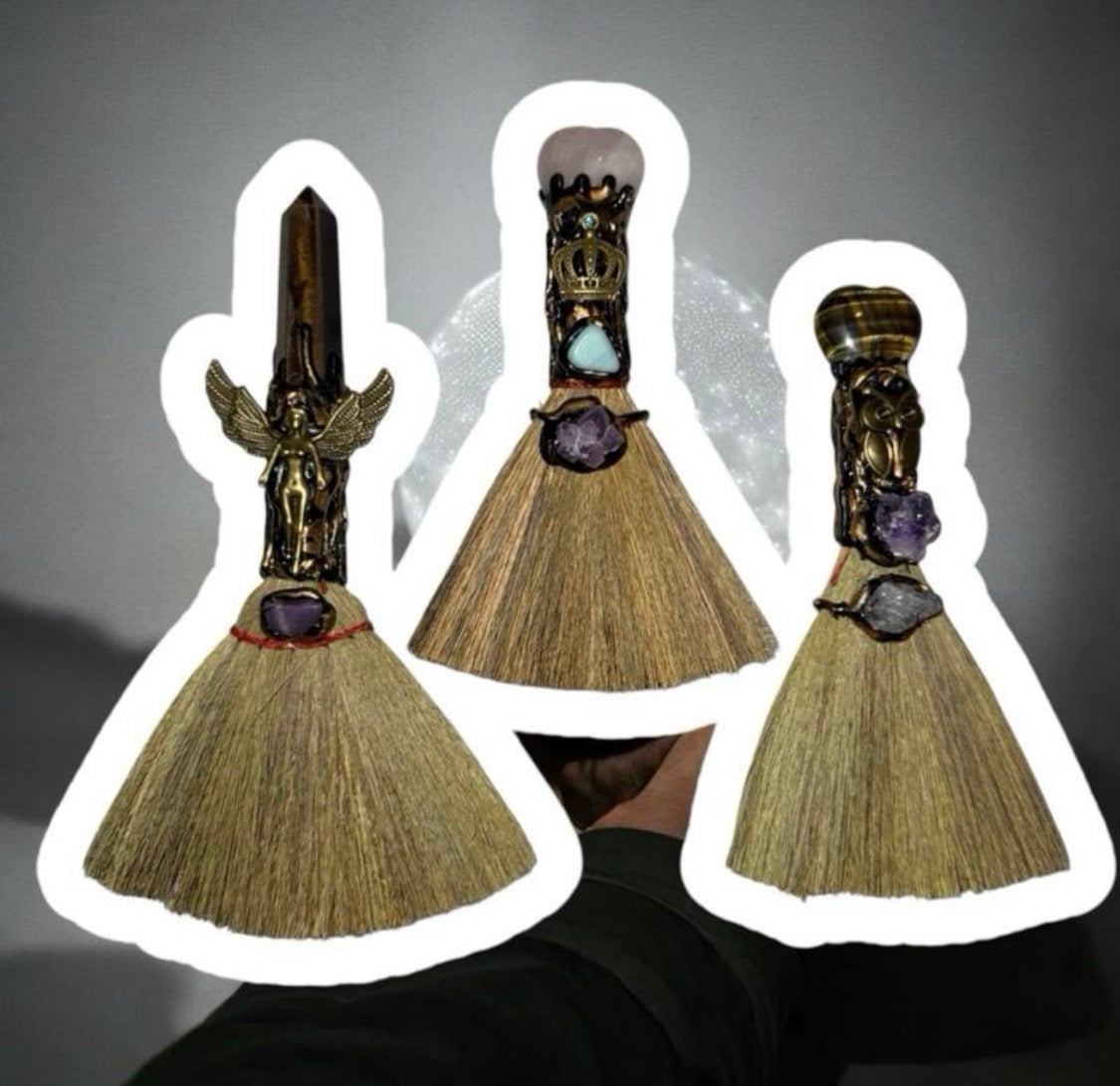Crystal Heart Altar Witches broom witchcraft, cleansing tools