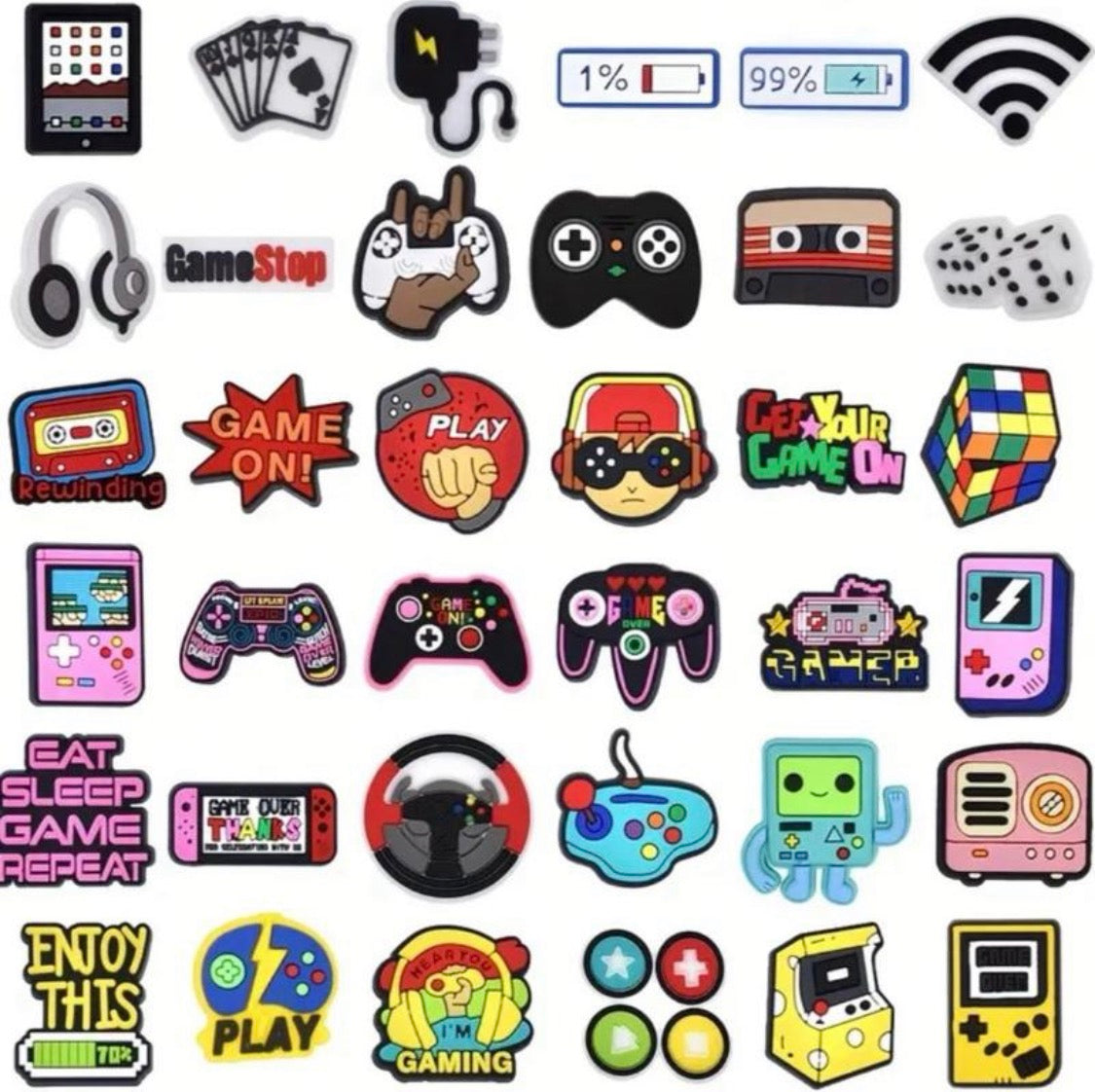 Gamer Shoe Charms - 10 Piece Set of Fun Footwear Charms Featuring Game Themes and Accessories for Gaming Fun