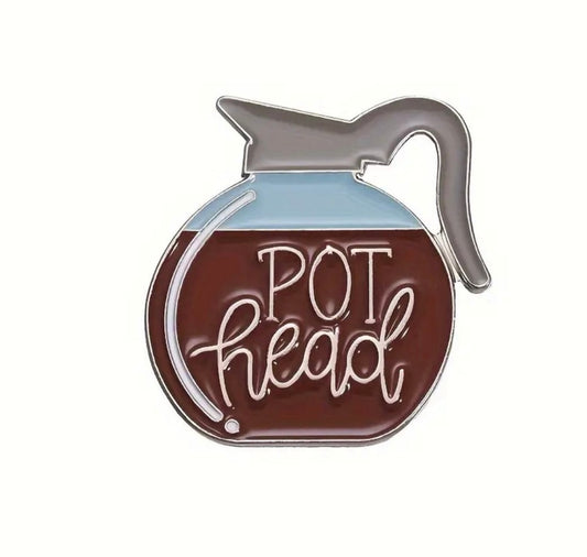 Funny coffee pot “pot head” enamel pin