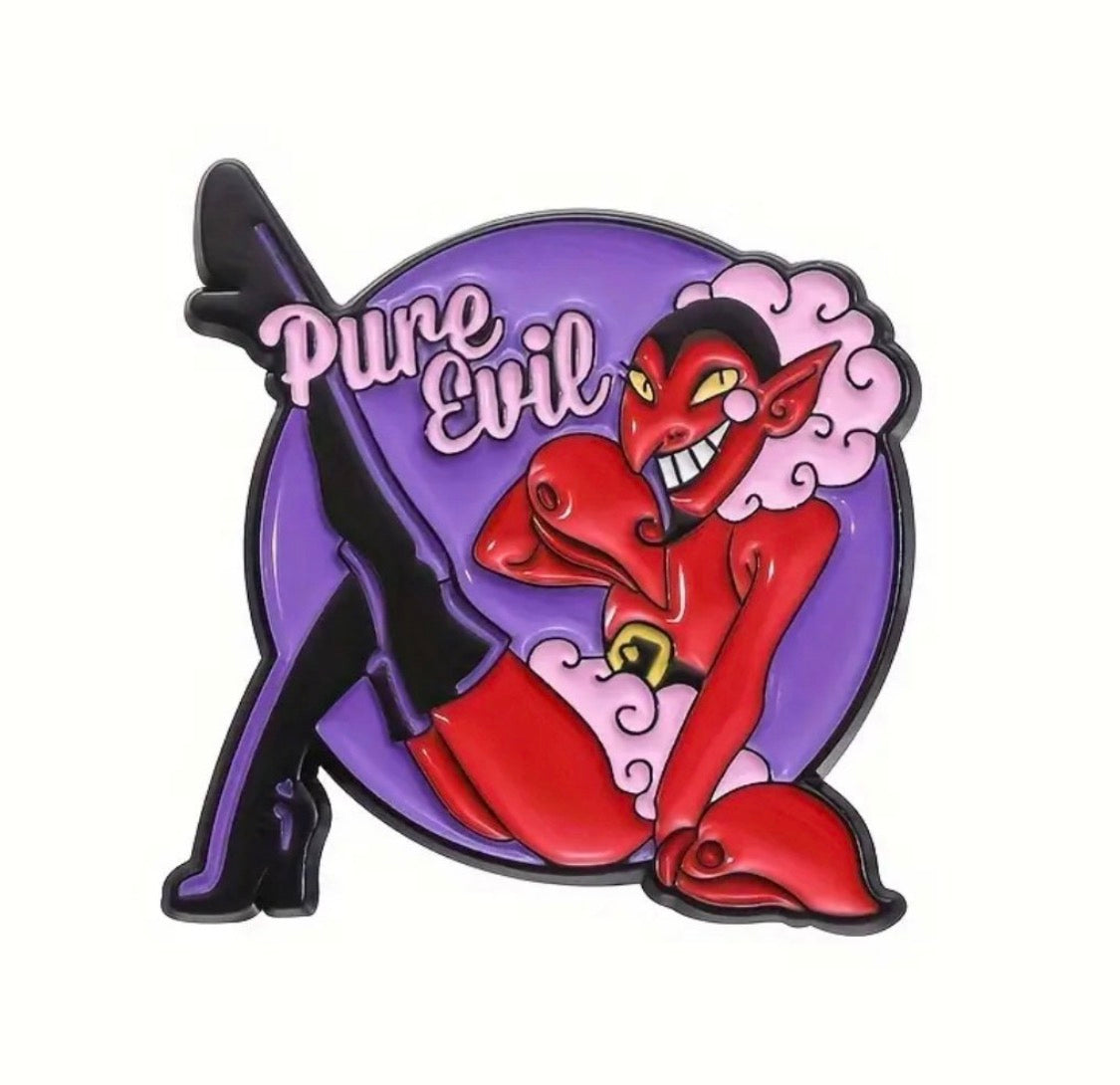 Cute funny devil “pure Evil” enamel pin