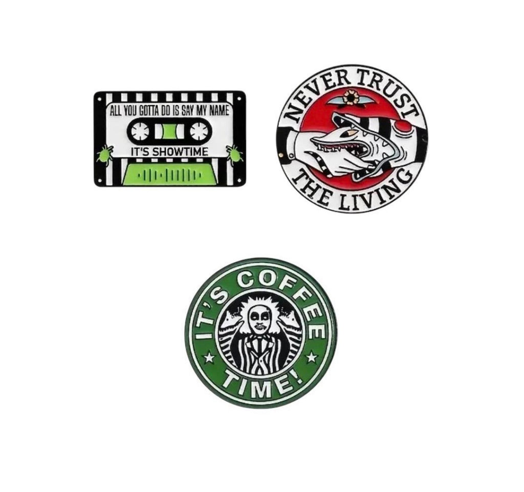 Beetle-Juice inspired enamel pins