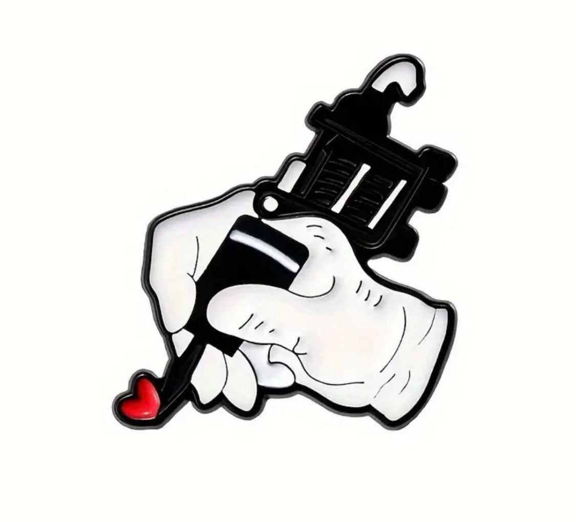 Cute heart tattoo enamel pin