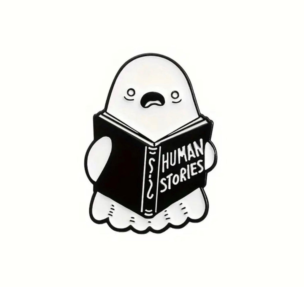 Funny ghost reading enamel pin