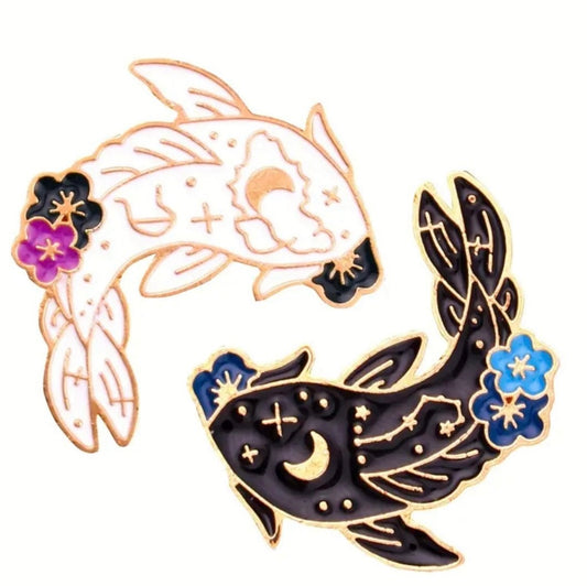 Black & White Lunar Koi fish set of 2 enamel pins