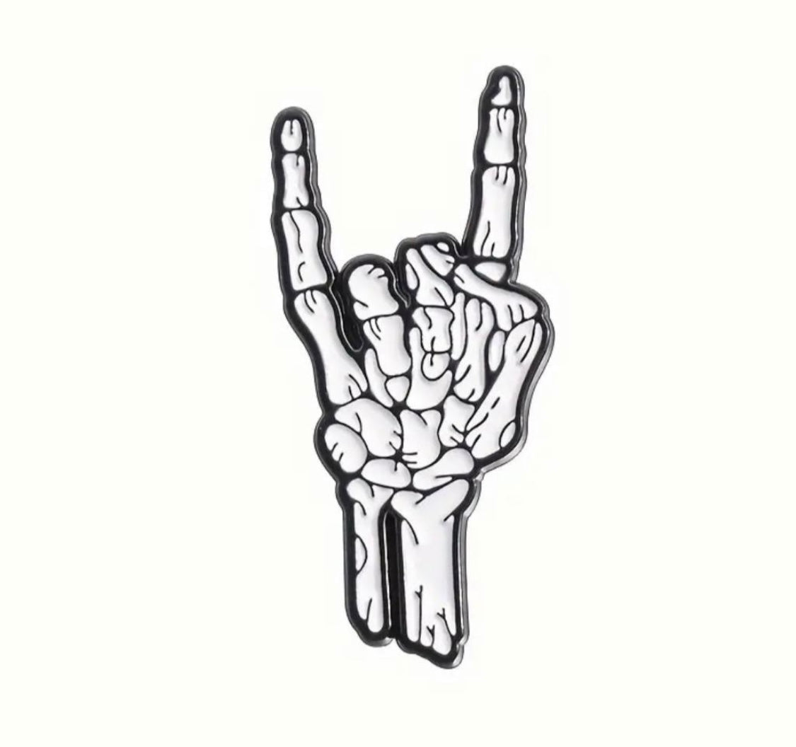 Rock n Roll skeleton hand enamel pin