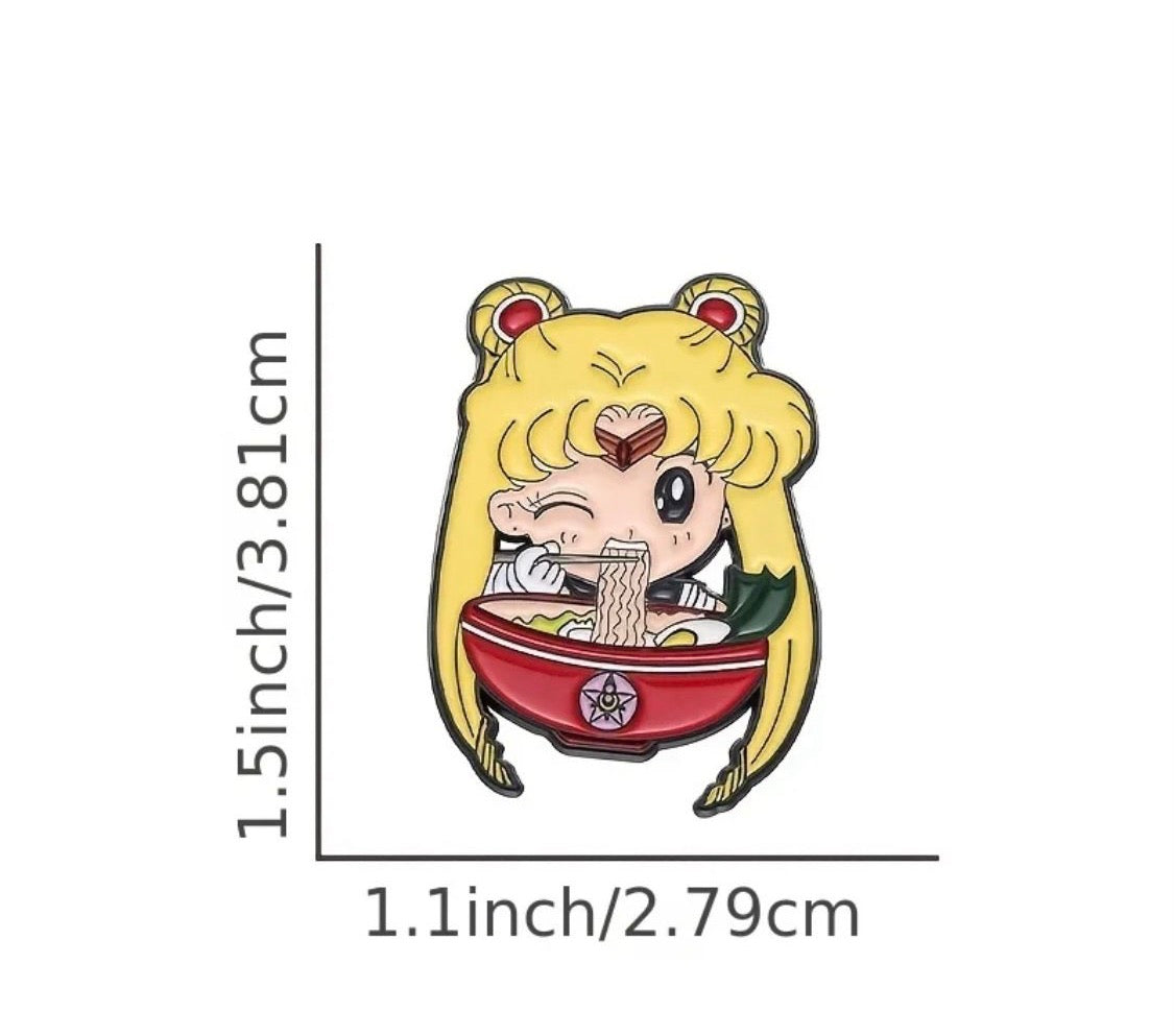 Sailor Moon eating noodles enamel pin