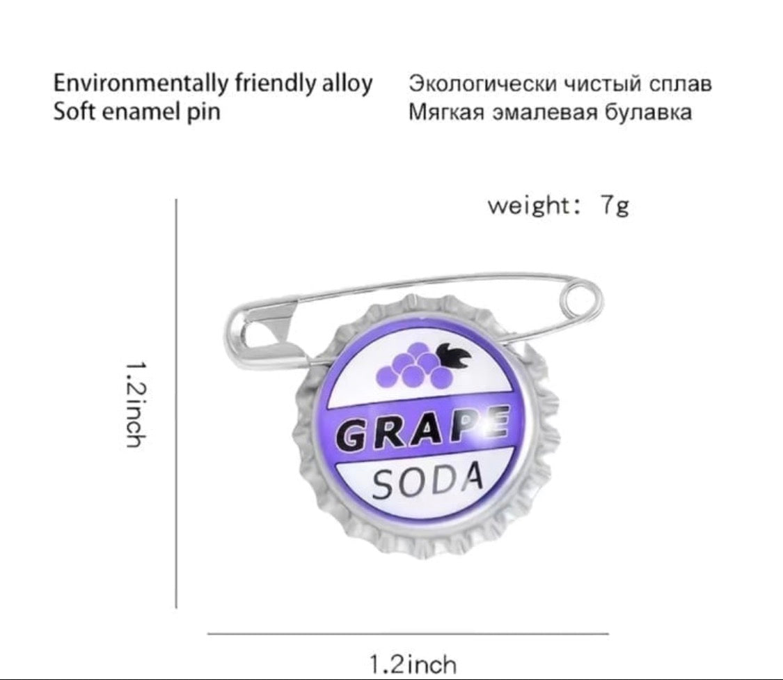 Ellie Badge Grape Soda Bottle Cap Pin