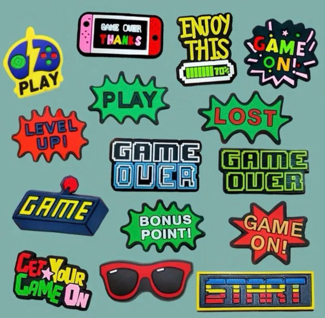 Gamer Shoe Charms - 10 Piece Set of Fun Footwear Charms Featuring Game Themes and Accessories for Gaming Fun